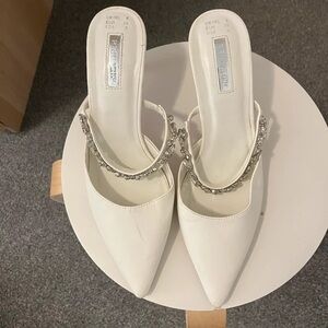 Primark White Heels with Rhinestone Detail